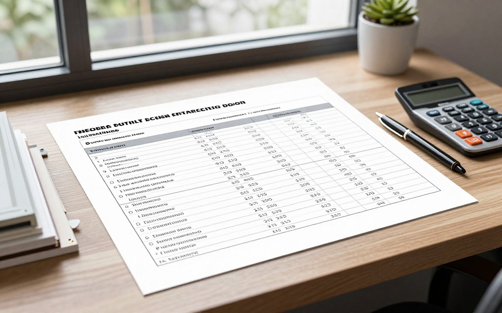 Aufgeschlüsseltes Fenster-Angebot mit Materialien, Arbeitszeit und Kostenübersicht auf Schreibtisch
