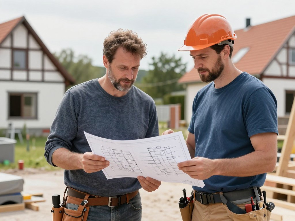 Beratungsgespräch mit Maurer auf Baustelle in Weyhe