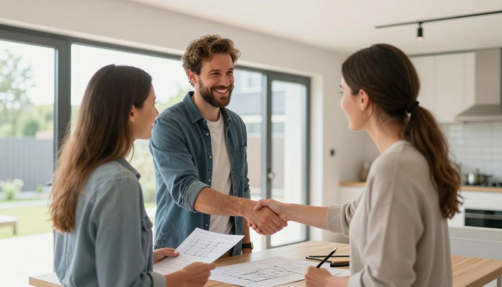 Beratungsgespräch vor Ort in Bremen zwischen Werklotse und Hausbesitzer