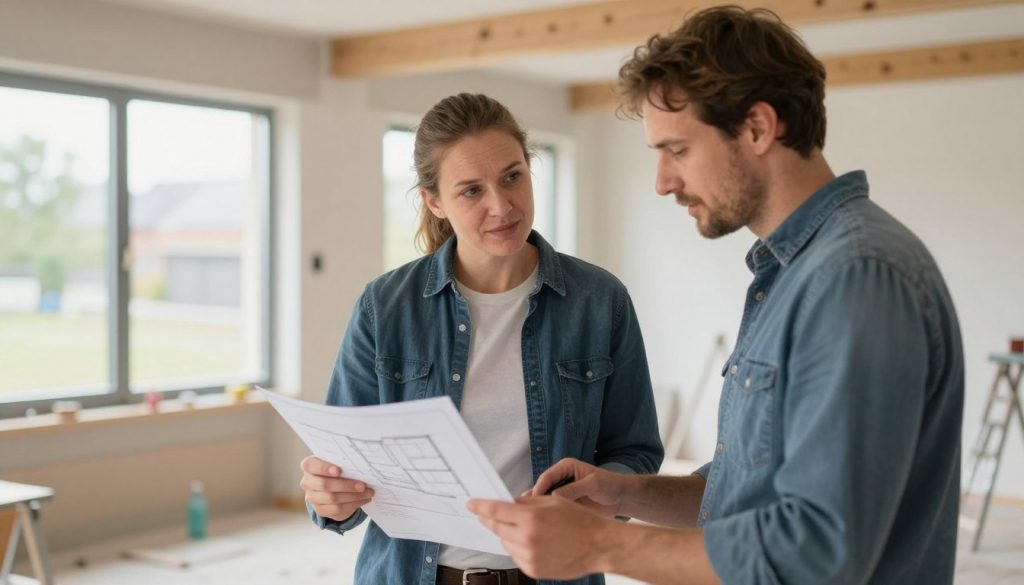 Beratungsgespräch zwischen Kunde und Berater auf einer Baustelle in Bremen