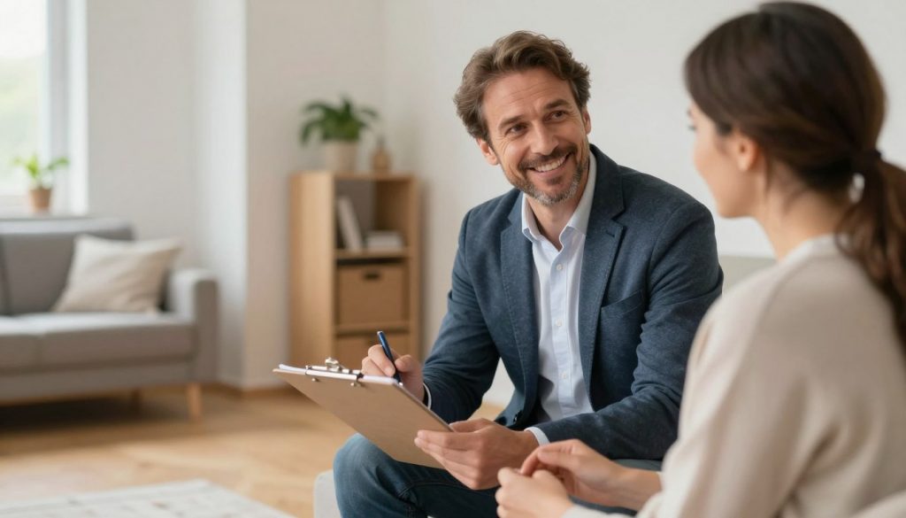 Beratungsgespräch zwischen Werklotse Berater und Hausbesitzer in Stuhr vor Ort