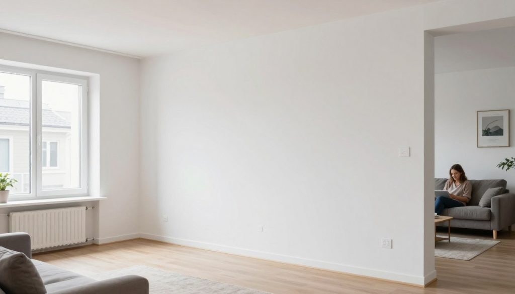 Fertig verputzte und gestrichene Wand in Wohnraum in Weyhe