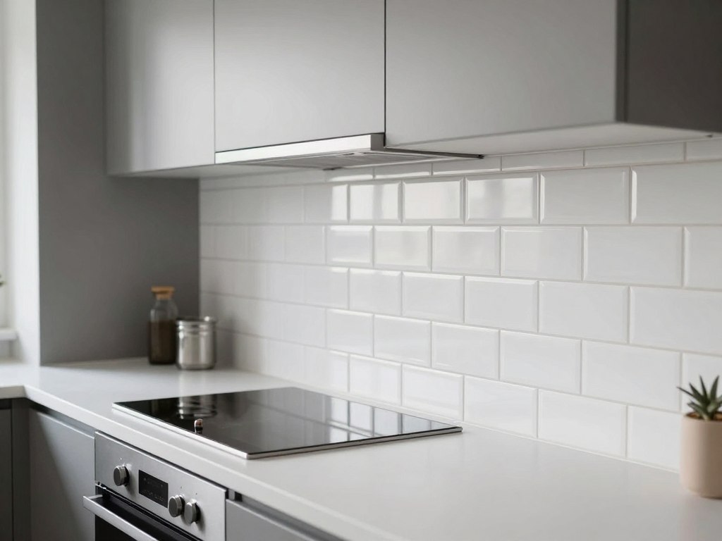 Geflieste Küchenrückwand mit modernen weißen Fliesen in Delmenhorst