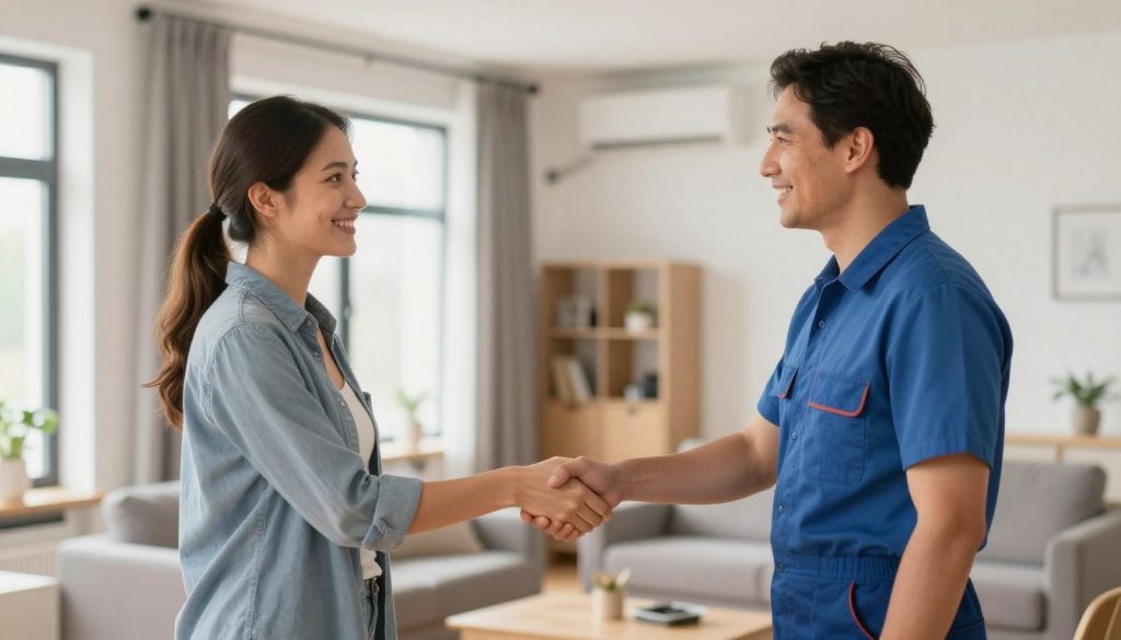 Handschlag zwischen Kunde und Heizungsinstallateur nach erfolgreicher Beratung