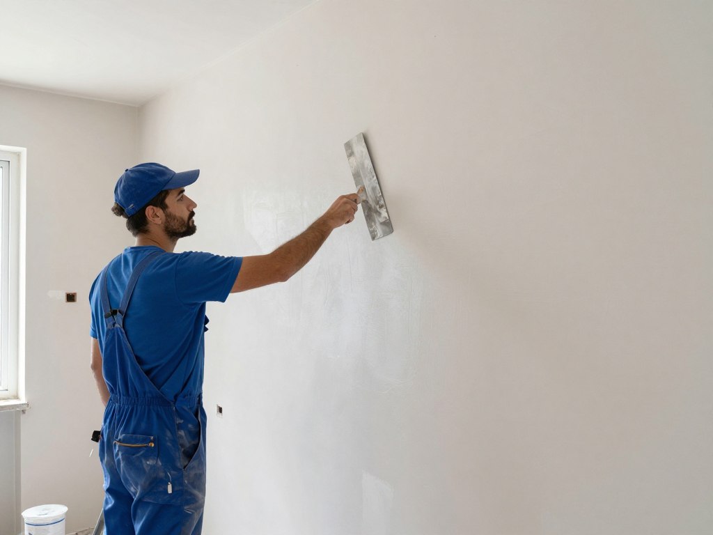 Innenputz Arbeiten an Wohnraumwand mit Kelle