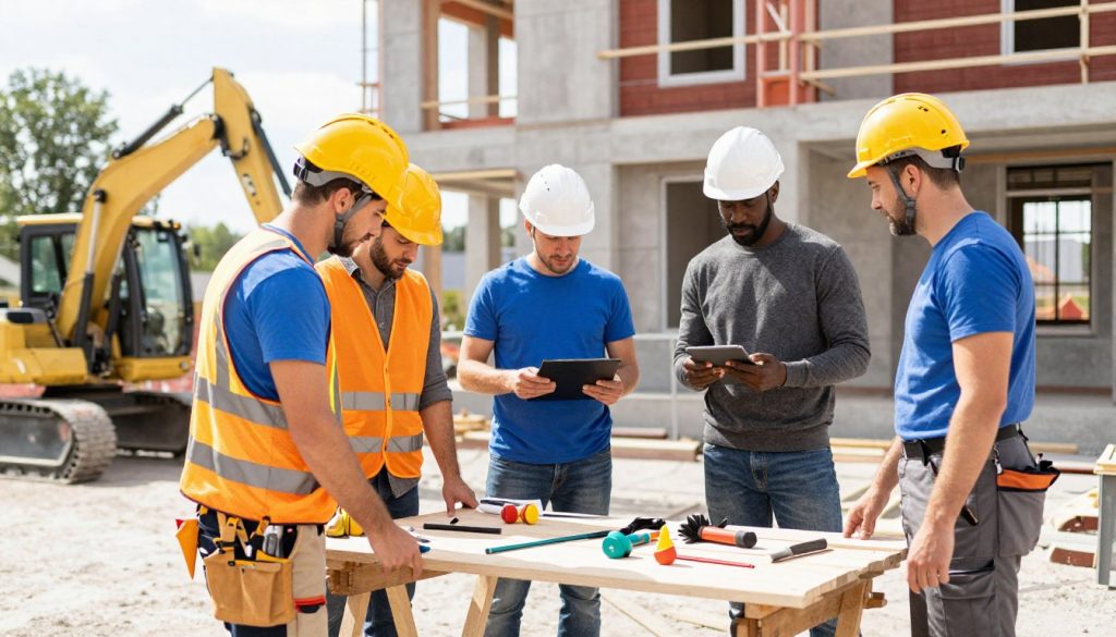 Internationales Bauteam bei Maurerarbeiten in Norddeutschland