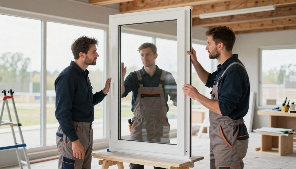 Internationales Handwerkerteam beim Einbau moderner Fenster in Norddeutschland