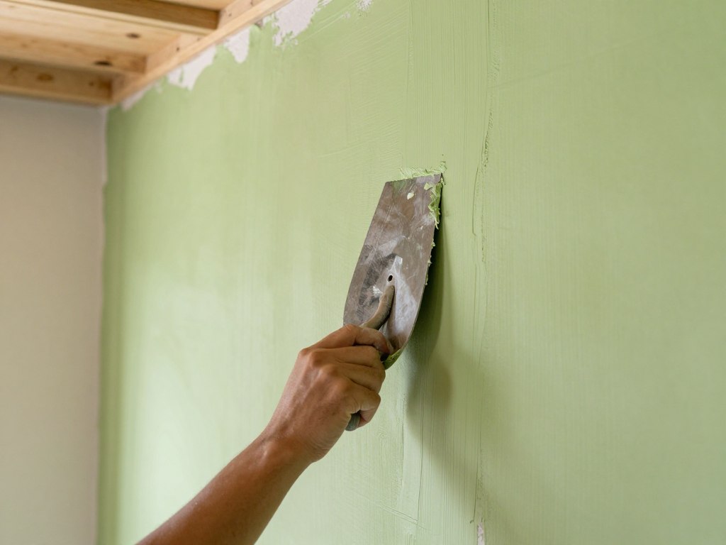 Kalkputz Verarbeitung an Innenwand Wohnzimmer