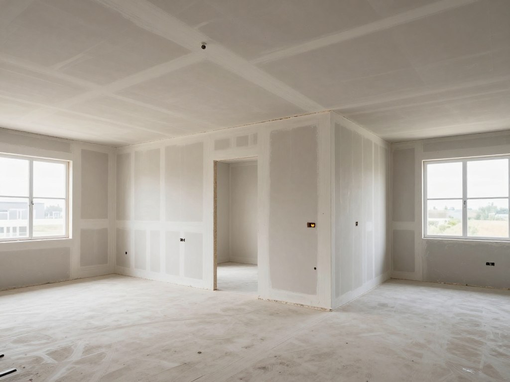 Kompletter Innenausbau mit Trockenbau-Wänden und Decken in einem Neubau