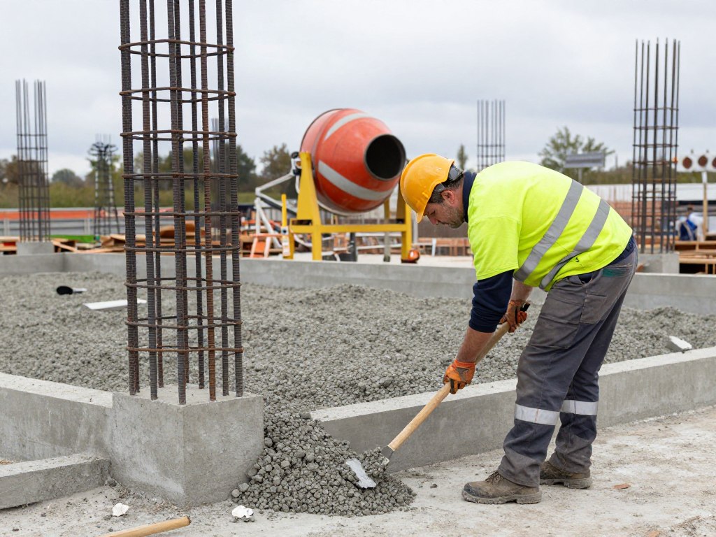 Maurer beim Gießen von Fundamenten