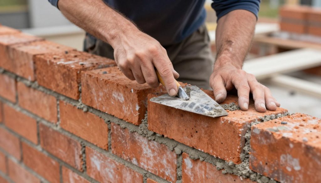 Maurer beim Mauern einer Außenwand mit Klinkern in Weyhe