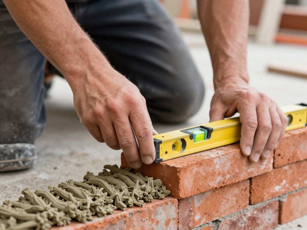 Maurer beim präzisen Verlegen von Mauerwerk in Oldenburg