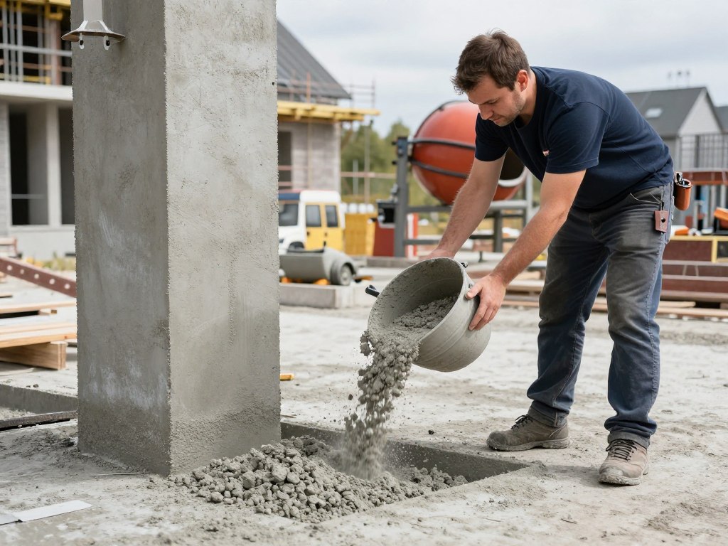 Maurer betoniert Fundament für Neubau in Oldenburg