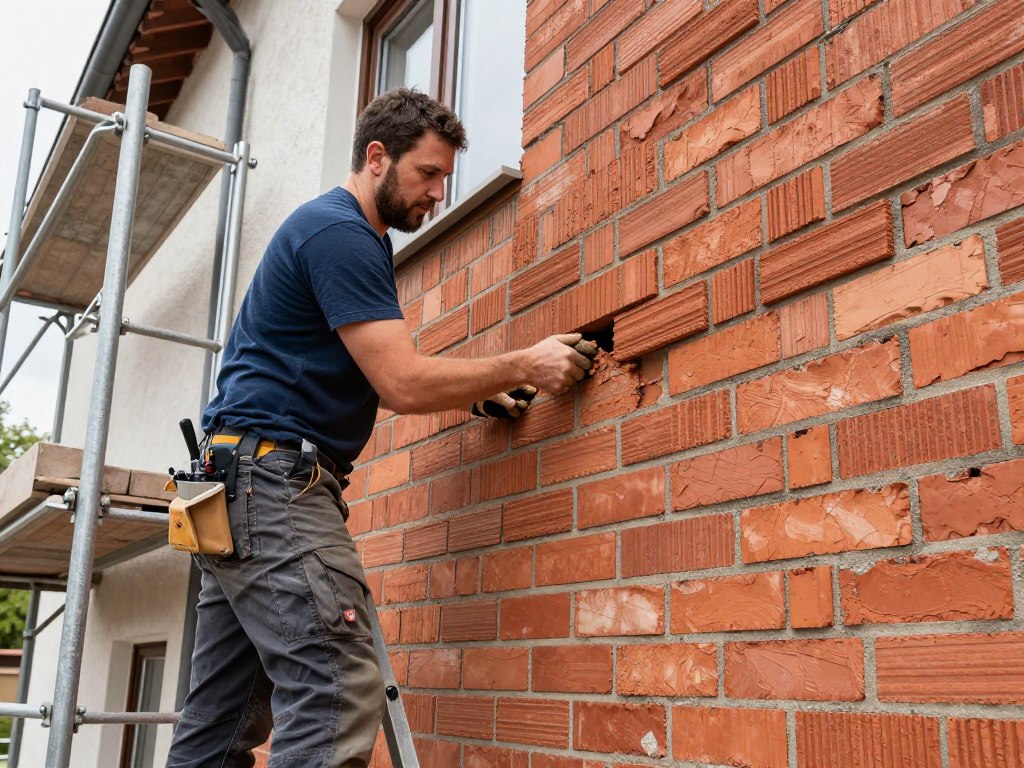 Maurer führt Verblendung mit Klinker in Oldenburg durch