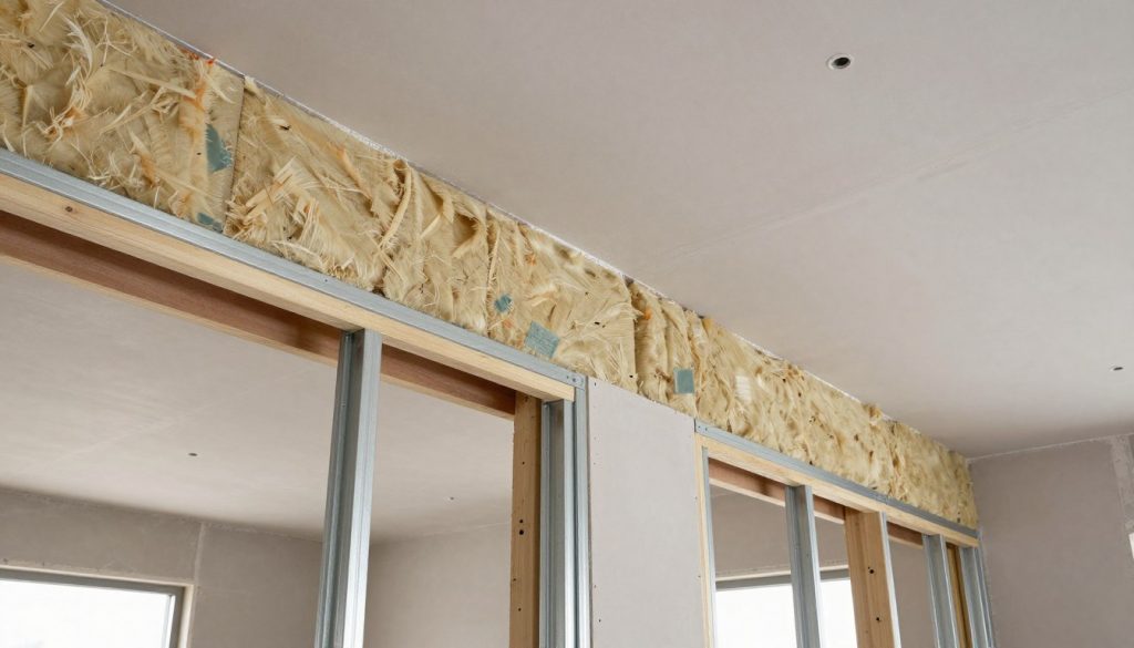 Moderne Trockenbaukonstruktion mit Gipskartonplatten und Dämmung