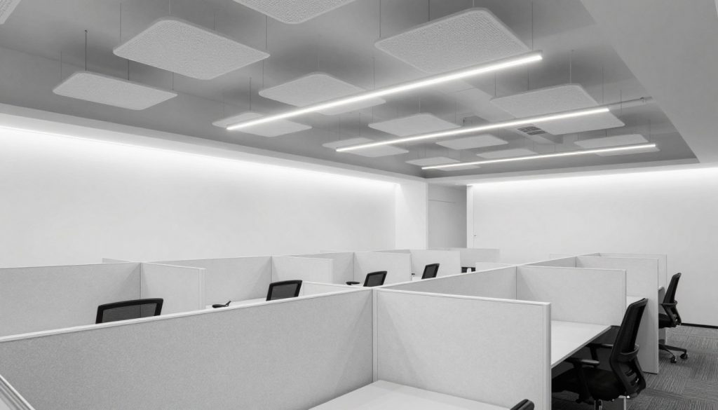 Modernes Büro mit abgehängter Decke und Trockenbau Trennwänden