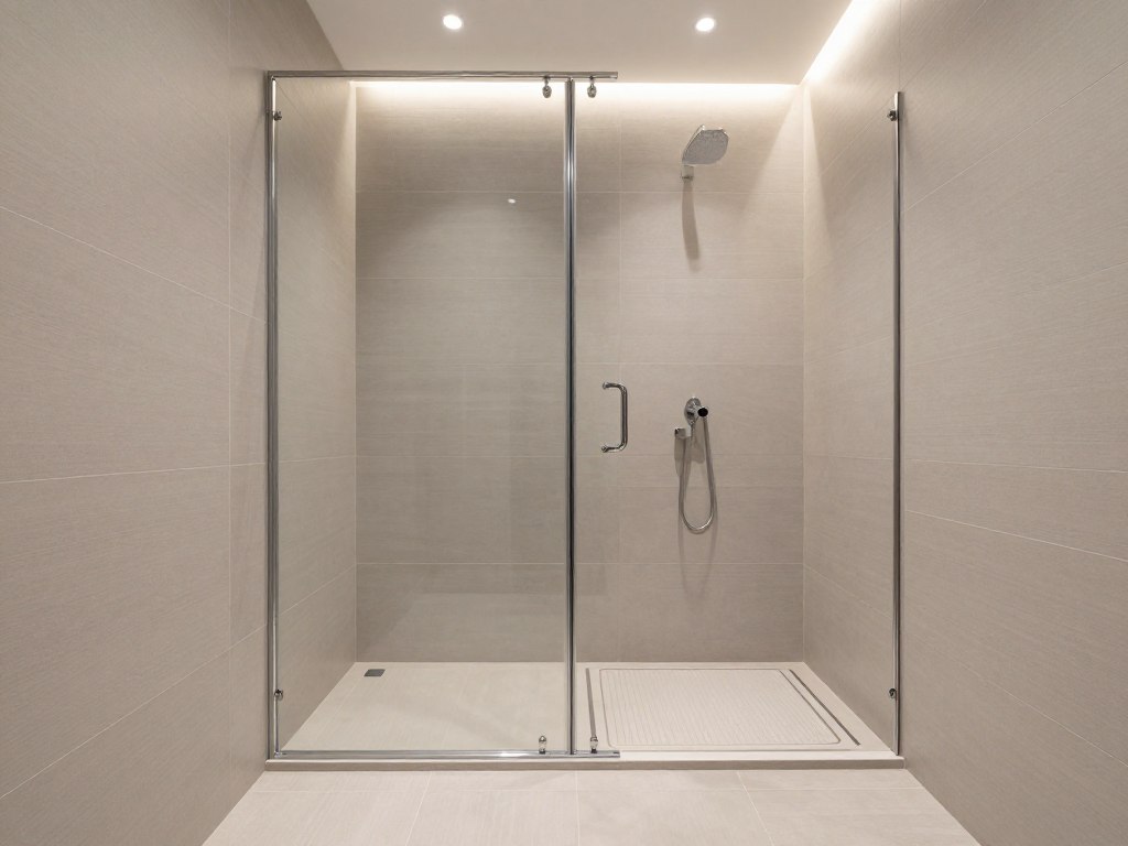 Modernes gefliestes Badezimmer mit begehbarer Dusche und rutschfesten Bodenfliesen