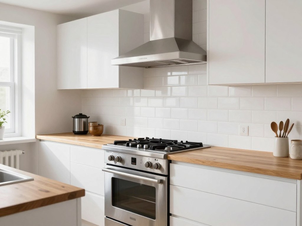 Offene Küche mit Fliesenspiegel hinter dem Herd in Bremen Findorff