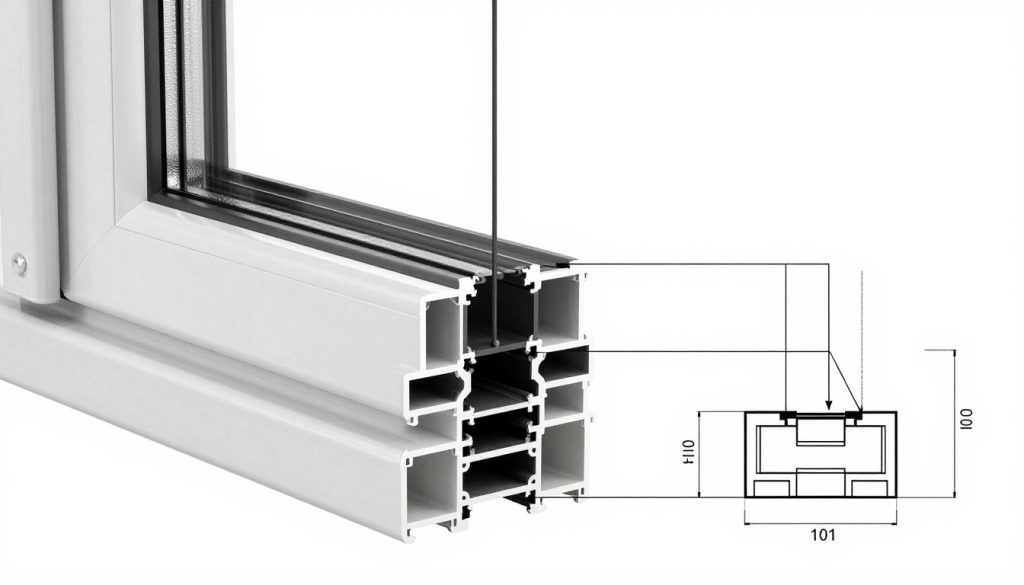 Querschnitt eines Mehrkammer-Profils für Fenster aus Polen