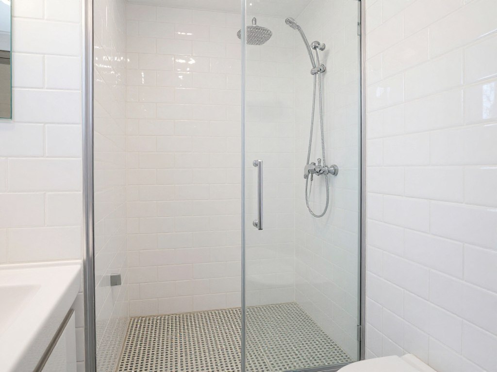 Renoviertes Badezimmer mit neuen Wandfliesen und bodengleicher Dusche in Weyhe