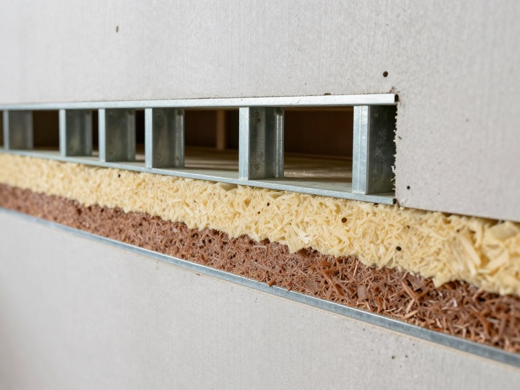 Spezielle Schallschutz-Trockenbauwand mit Dämmung zwischen zwei Räumen