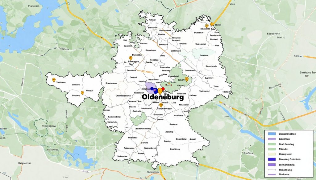 Stadtplan Oldenburg mit markierten Einsatzgebieten für Altbausanierung