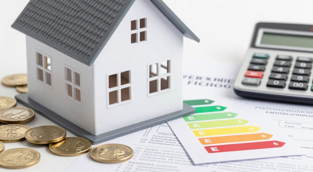 Symbolische Darstellung von Fördergeldern und energetischer Sanierung bei Fenstertausch