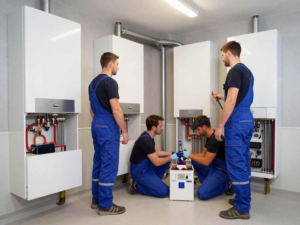 Team von Heizungsbauer-SHK Fachleuten bei der Arbeit an Heizungsanlage in Weyhe