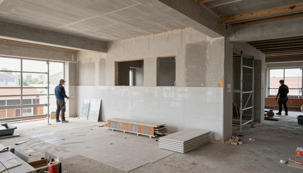 Umfassende Fliesenarbeiten mit Trockenbau und Vorbereitung in einem Bauprojekt Bremen