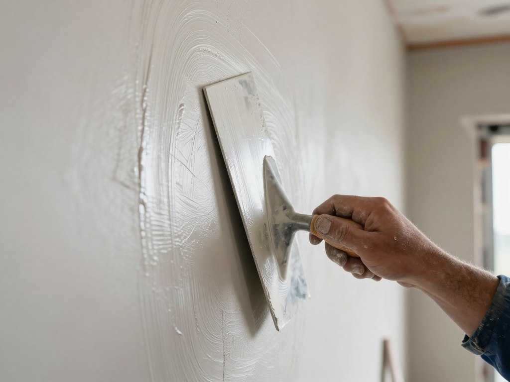 Verputzer beim Glätten von Innenputz
