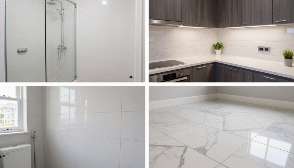 Verschiedene Fliesenarbeiten in Badezimmer und Küche von Fliesenlegern in Oldenburg ausgeführt