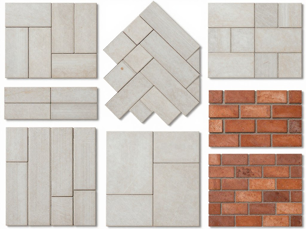 Verschiedene Fliesenverlegemuster im Vergleich auf Boden