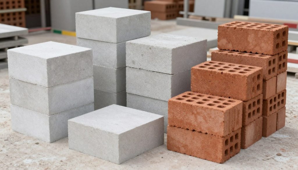 Verschiedene Mauersteine auf Baustelle in Oldenburg