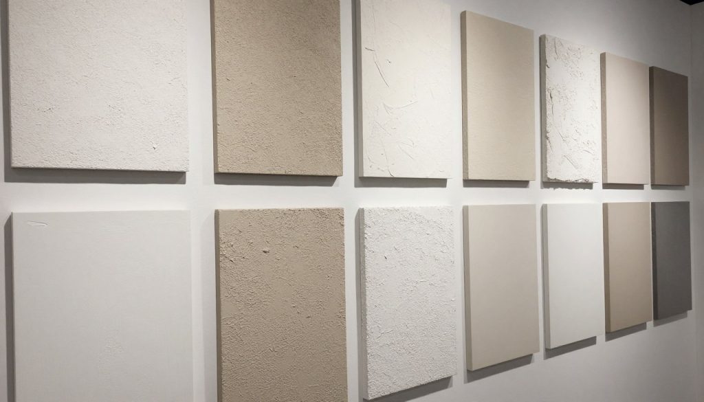 Verschiedene Putzstrukturen und Oberflächengestaltungen auf Musterwand