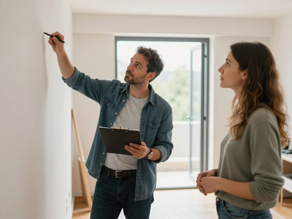 Werklotse Berater prüft Wand vor Verputzer-Arbeiten in Oldenburg