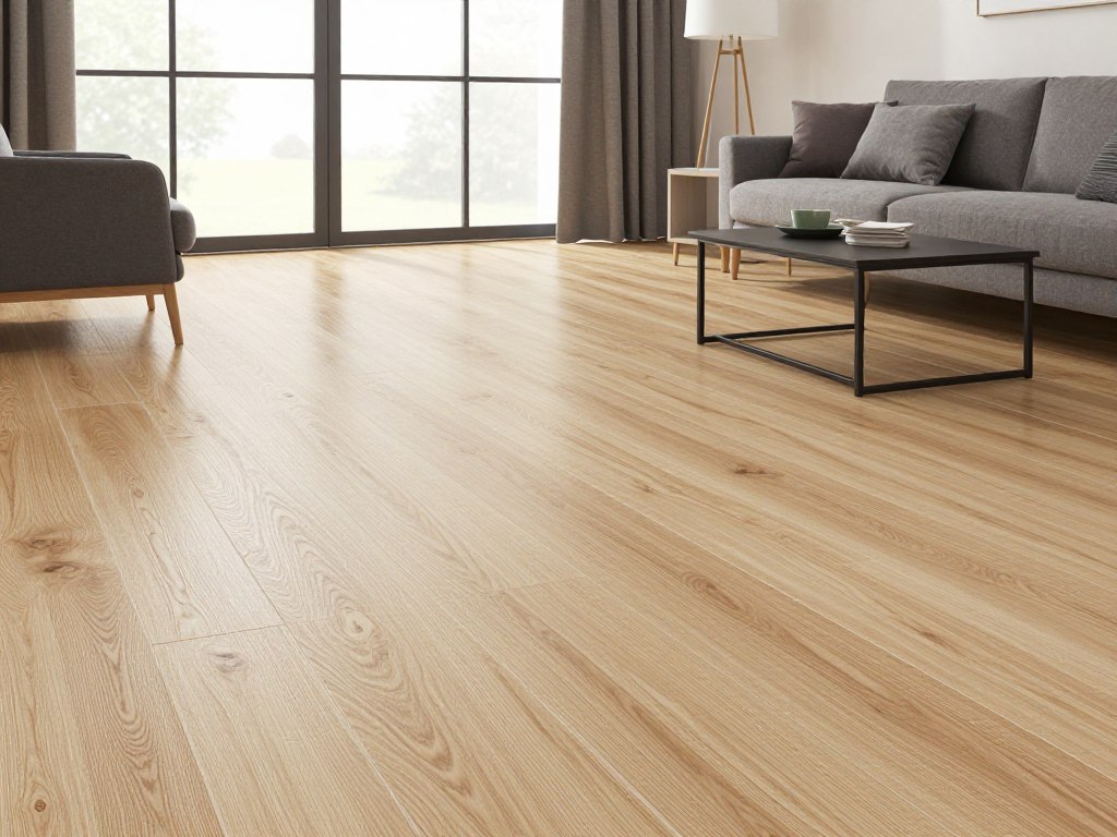 Wohnzimmer mit durchgängigen Bodenfliesen in Holzoptik in Bremen Walle