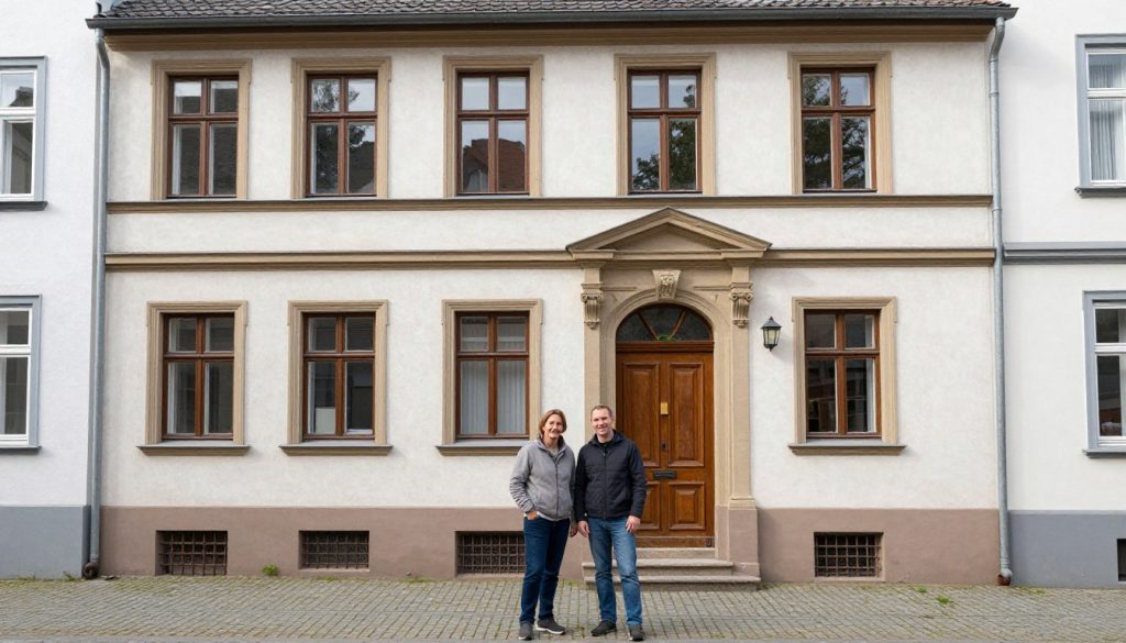 Zufriedene Hausbesitzer nach erfolgreicher Altbausanierung in Oldenburg