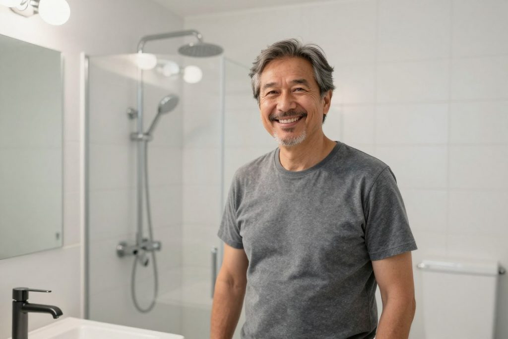 Zufriedener Hausbesitzer in Weyhe nach erfolgreicher Heizungsbauer-SHK Installation