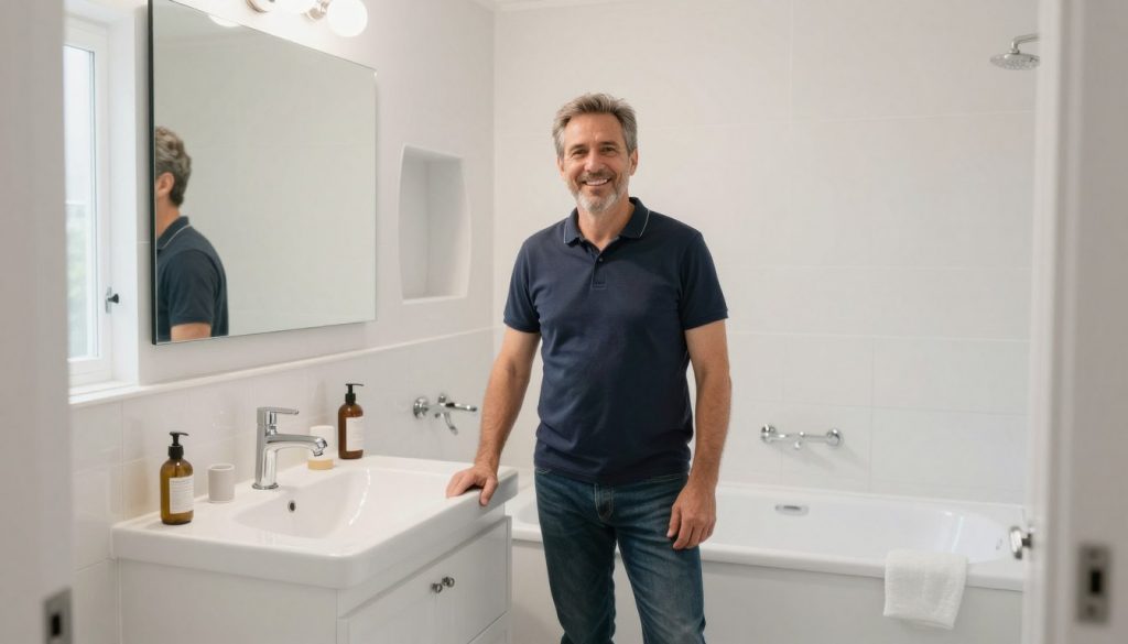 Zufriedener Hausbesitzer nach erfolgreicher Badsanierung in Bremen