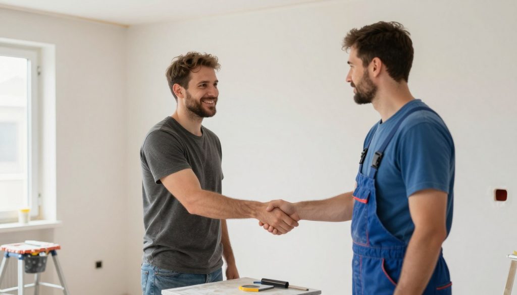 Zufriedener Kunde nach abgeschlossenen Verputzarbeiten in Delmenhorst