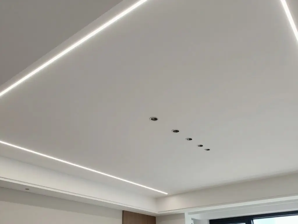 Abgehängte Decke mit integrierter LED-Beleuchtung im Trockenbau