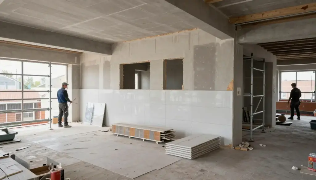 Umfassende Fliesenarbeiten mit Trockenbau und Vorbereitung in einem Bauprojekt Bremen