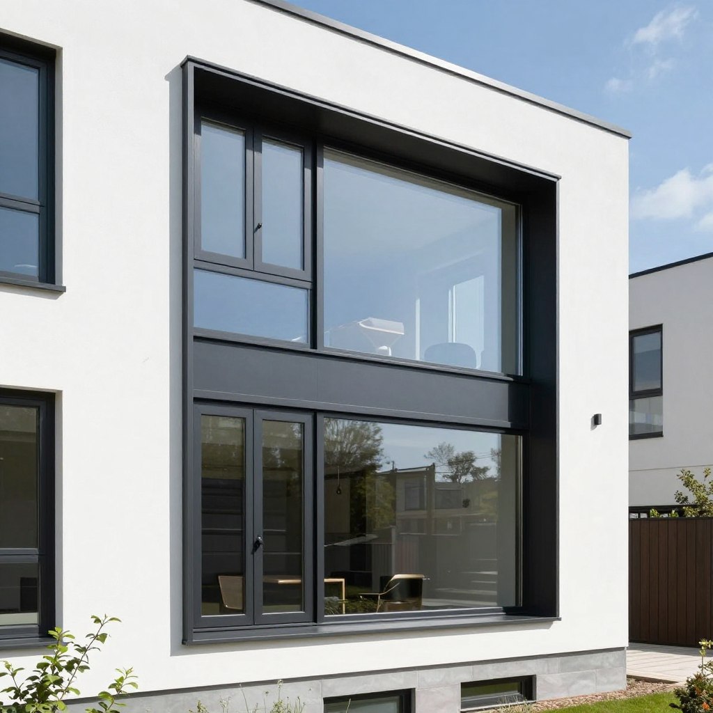 Aluminiumfenster anthrazit mit schmalen Profilen in moderner Architektur Syke