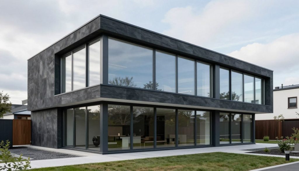 Anthrazit Alufenster mit großer Verglasung bei modernem Wohnhaus Fensterverkauf