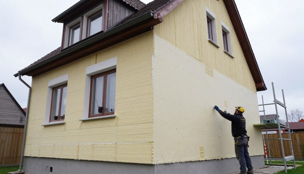 Außenputz an einer Hausfassade mit Wärmedämmung in Hude