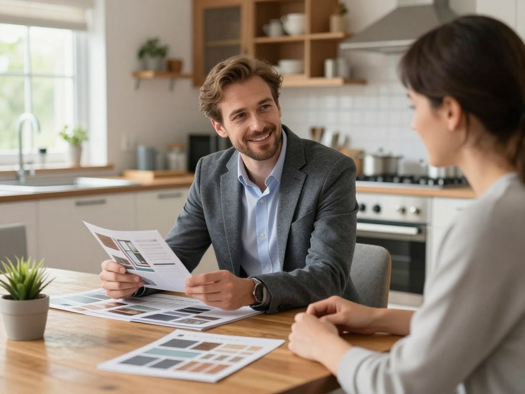 Beratungsgespräch zwischen Werklotse-Berater und Hausbesitzer in Rotenburg zum Thema Fenster
