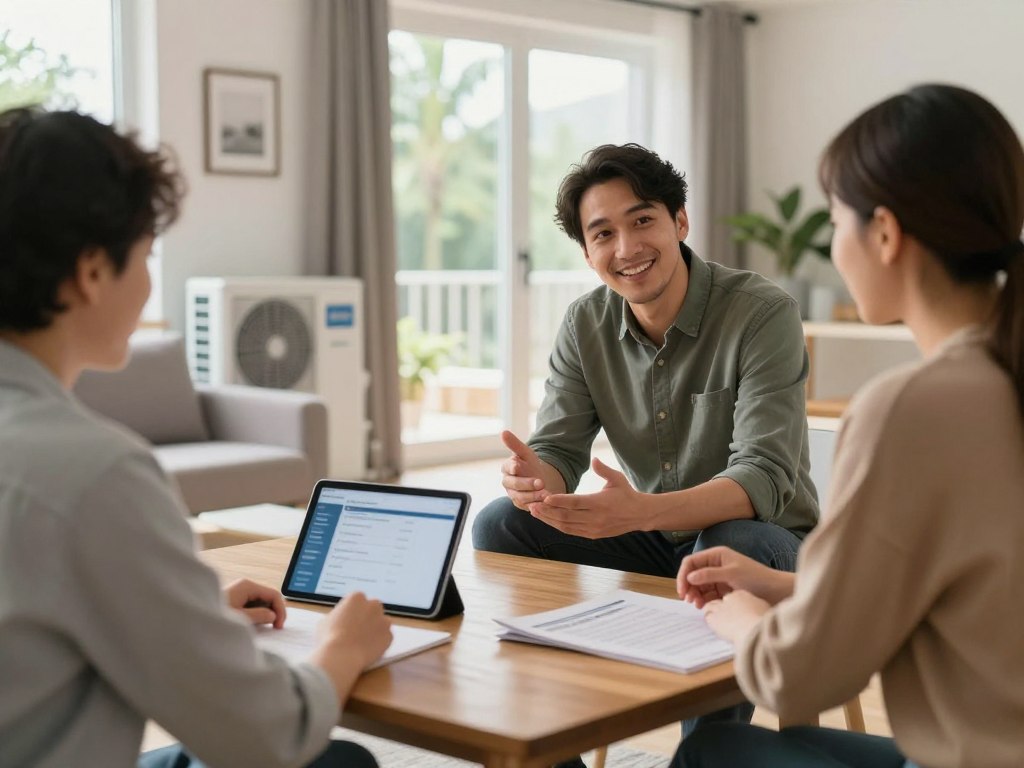 Beratungsgespräch zwischen Werklotse Berater und Hausbesitzer in Syke zum Thema Wärmepumpe