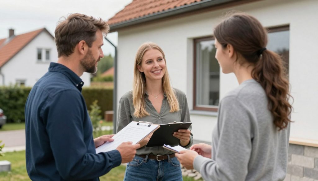 Beratungsgespräch zwischen Werklotse und Hausbesitzer vor Ort in Osterholz-Scharmbeck