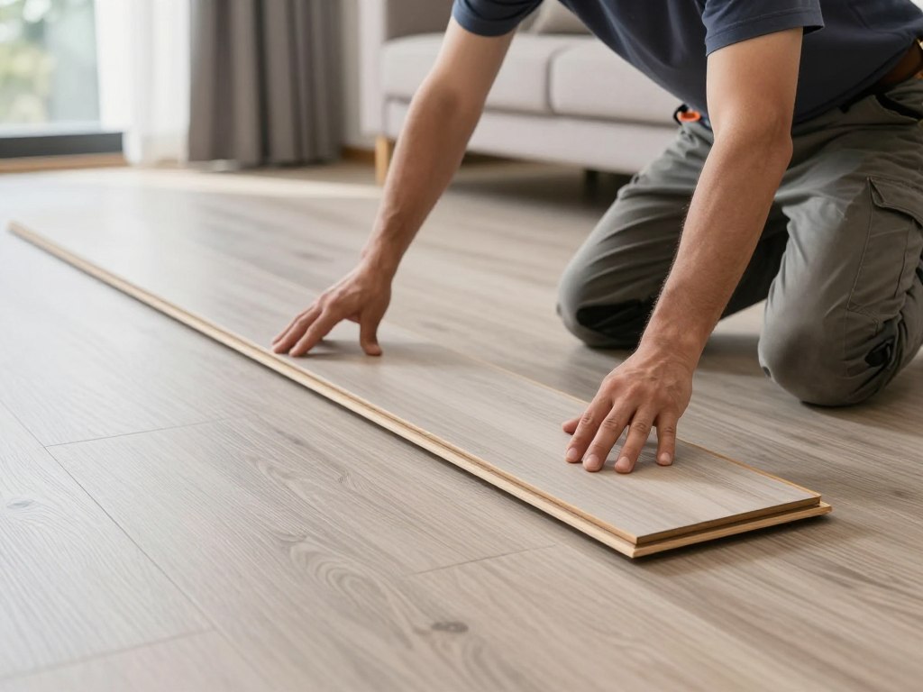 Bodenleger verlegt Vinylboden in modernem Wohnraum in Bremervörde