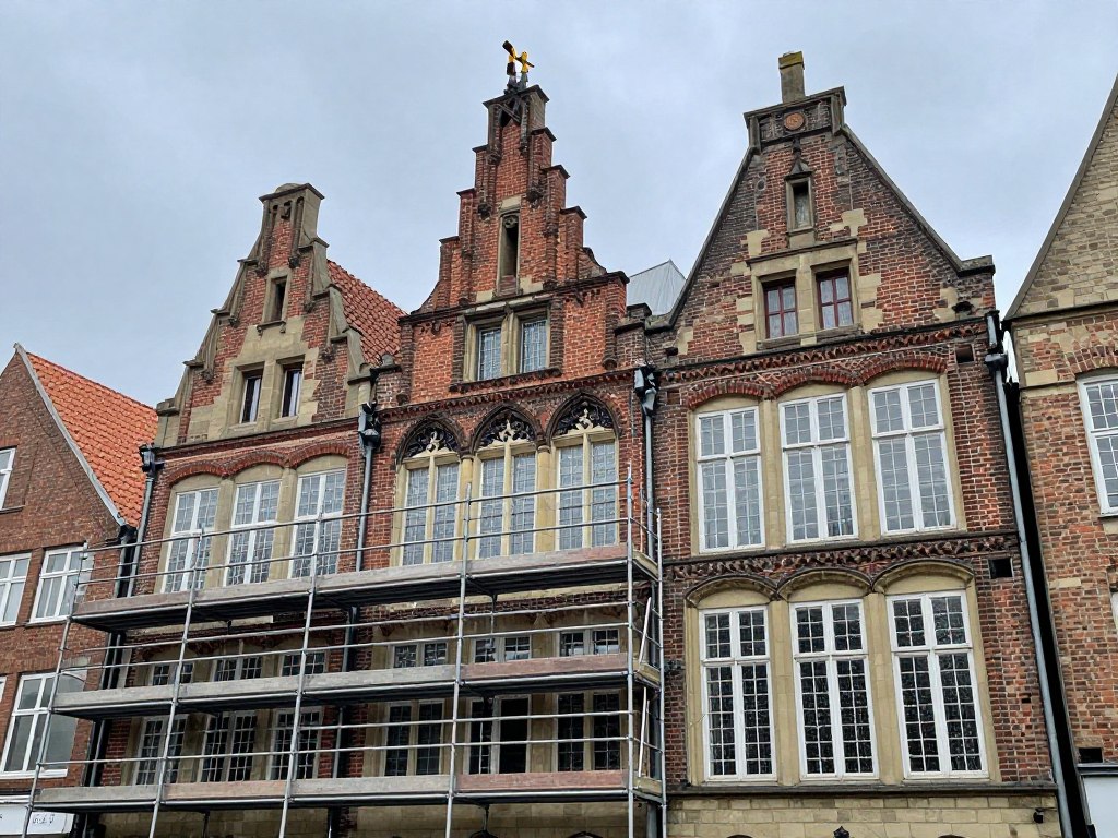 Denkmalgeschütztes Gebäude in Bremen während behutsamer Sanierungsarbeiten Denkmalgeschütztes Gebäude in Bremen während behutsamer Sanierungsarbeiten